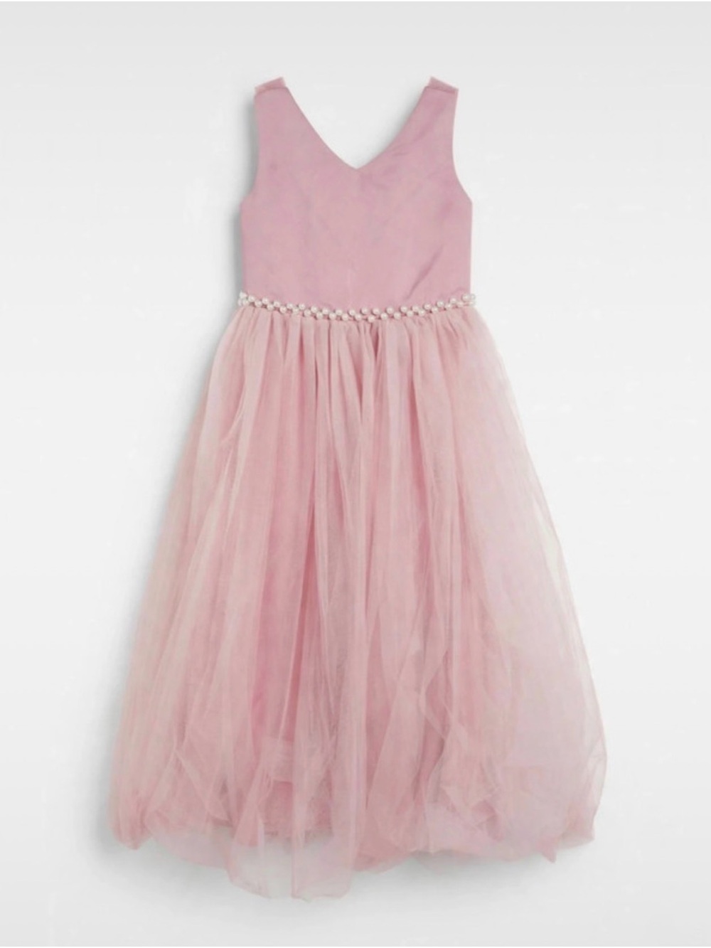 Girls' Pink Tulle Party Dress with Pearl Waist